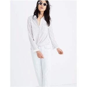 MADEWELL Tie Front Shirt in Darcy Stripe Size XS